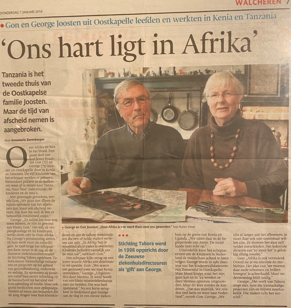 Gon en George Joosten uit Ookstkapelle leefden en werkten in Kenia en Tanzania.